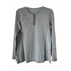 Title Nine Shirt Womens Medium Blue Long Sleeve 1/4 Zip Knit Top Green Stitching